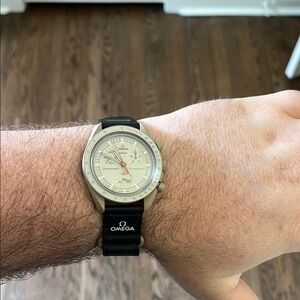 Omega Cream Dial with Black Strap Watch